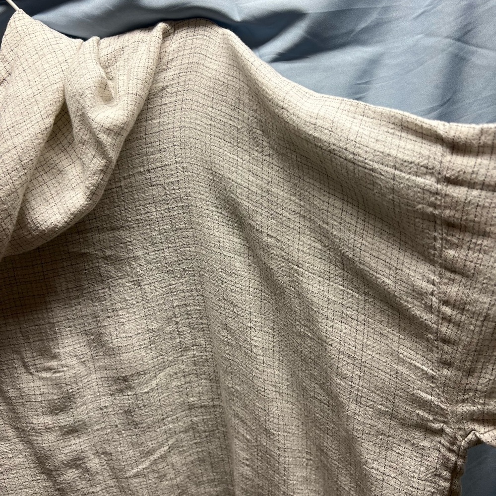 Cozy Cream with Grey lines Slump shoulder shirt - Picture 3 of 5